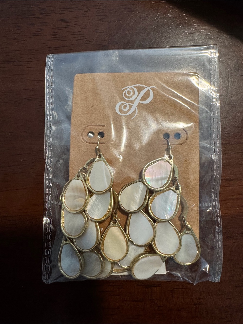 Plunder Gold and White Layered Teardrop Chandelier Earrings